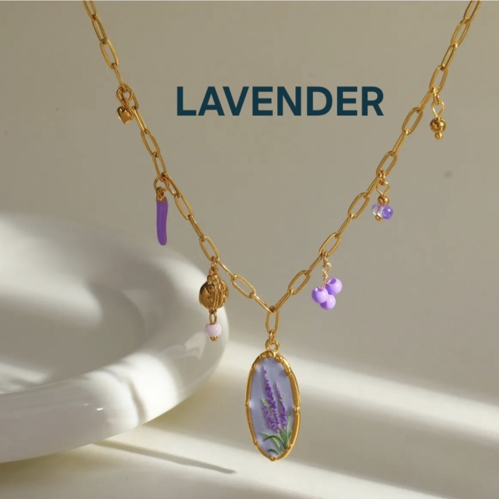 Floral Pendant Necklace Lavender Blue - Picture 5 of 14